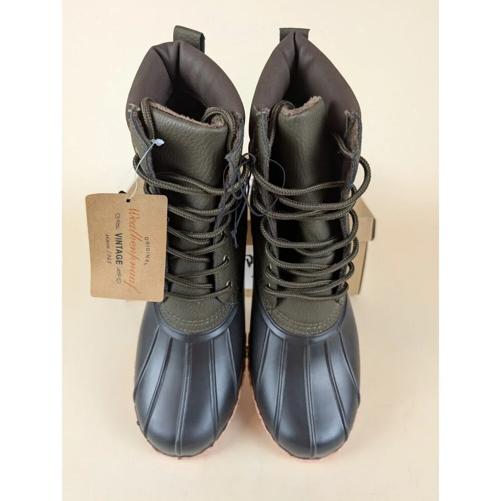 Weatherproof Vintage Adam II Duck Boot Mens 8 Green Brown Faux Leather Shoes NWB